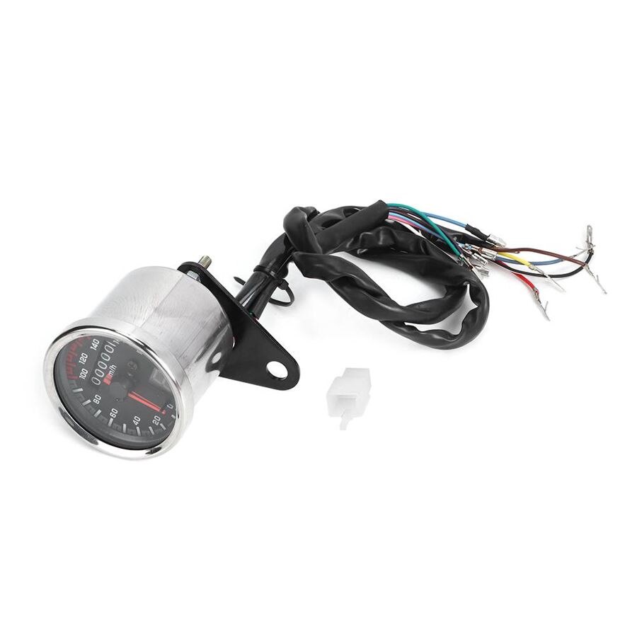 Motorcycle Speedometer Gauge Instrument with LED Indicator Digital Display 12V ABS+Iron Silver Milometer Motorcycle Odometer
