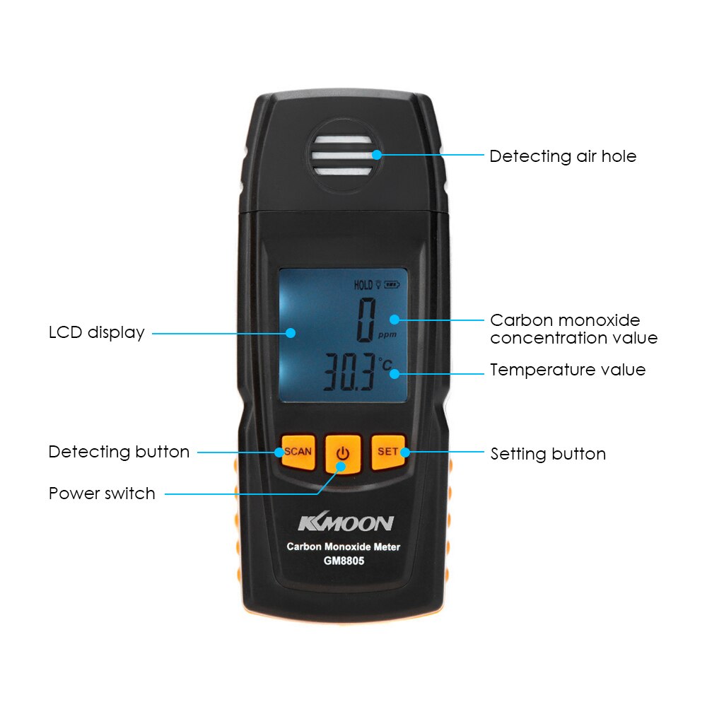 KKmoon Handheld Carbon Monoxide Meter with CO Gas Tester Monitor Detector Gauge 0-1000ppm GM8805