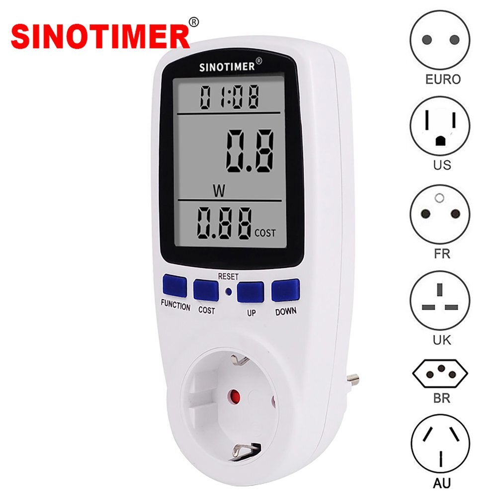 EU US UK FR Plug Socket Digital Wattmeter Power Consumption Watt Energy Meter KWh AC 230V 120V Electricity with backlights