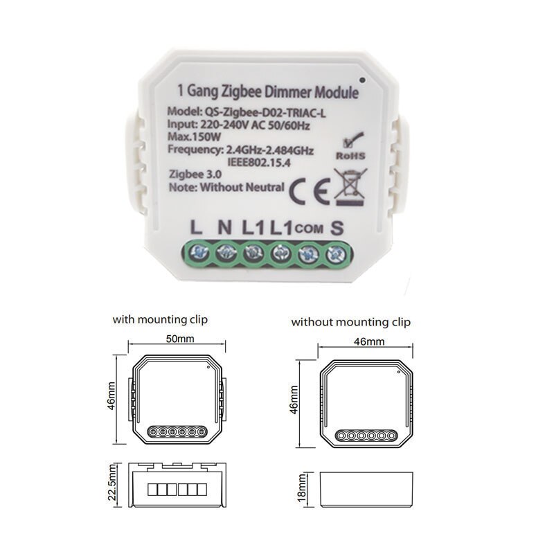 Tuya Smart 1 Gang Zigbee Dimmer Module Switch No Neutral Relay Smart Dimmer Switch Automation Module Work With Alexa Google Home: Default Title