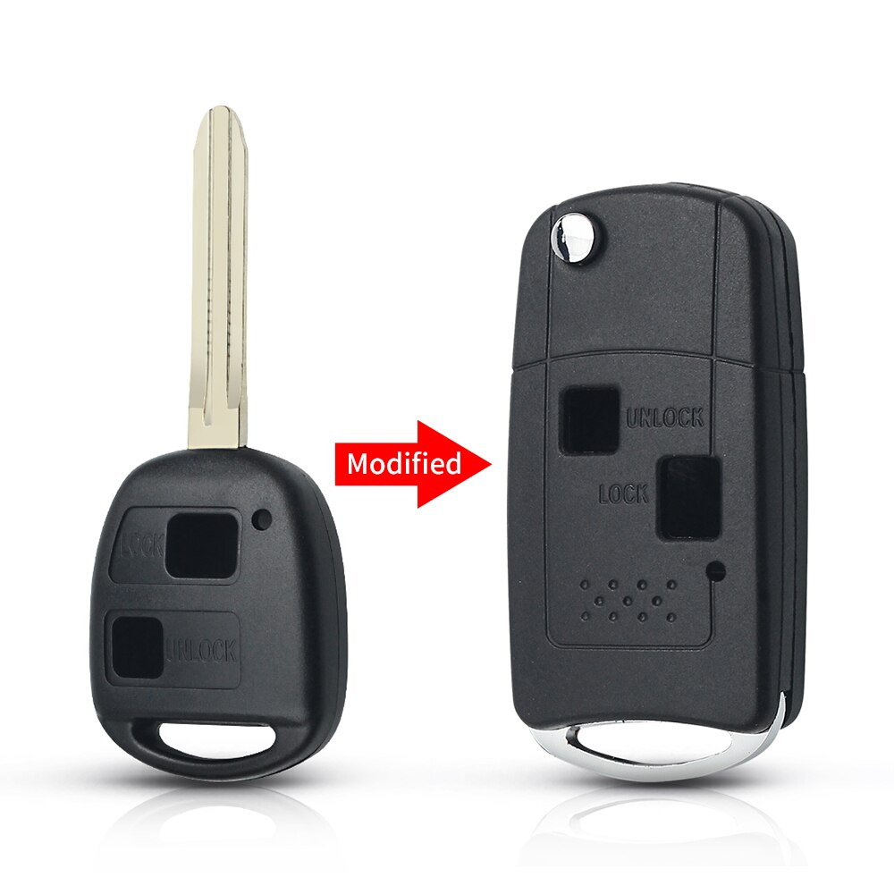 KEYYOU Modified 2/3 Buttons Flip Car Key Shell Case For TOYOTA CAMRY RAV4 Corolla PRADO YARIS Replacement Fob Uncut TOY43 Blade: Modified 2 Buttons