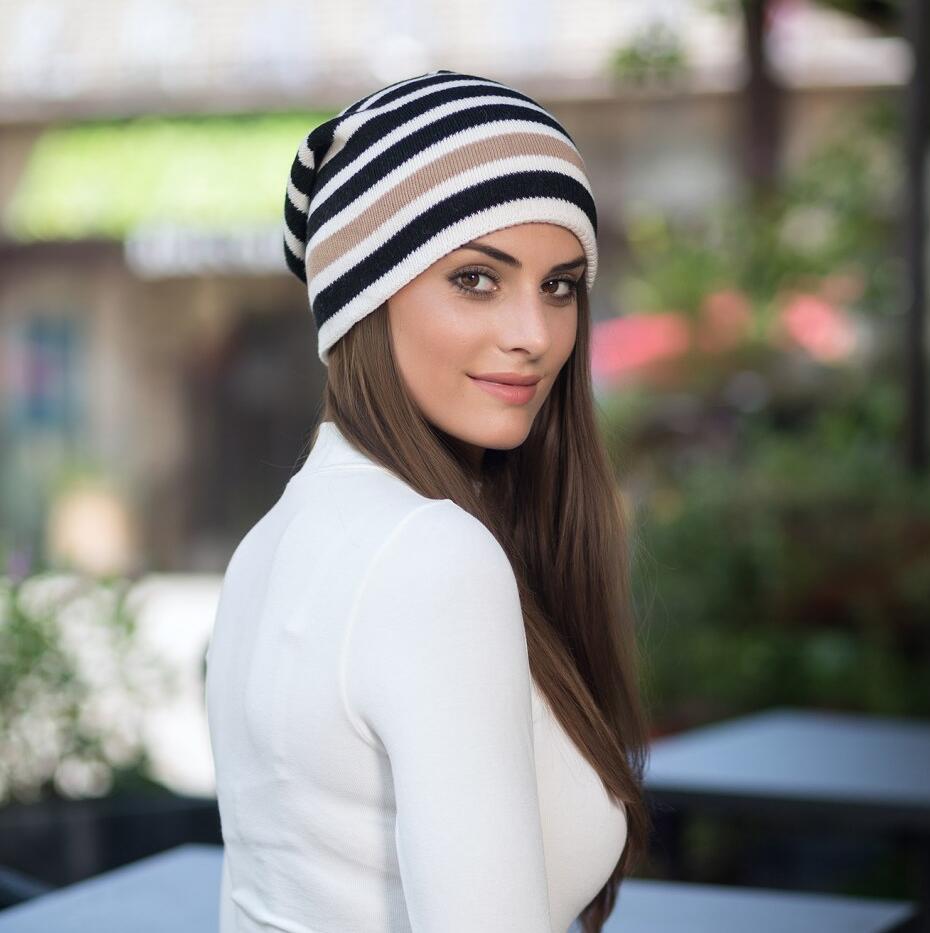 Bingyuanhaoxuan populære luer dameluer til vår og høst strikket med ullstripe strikkede luer gorros: 2