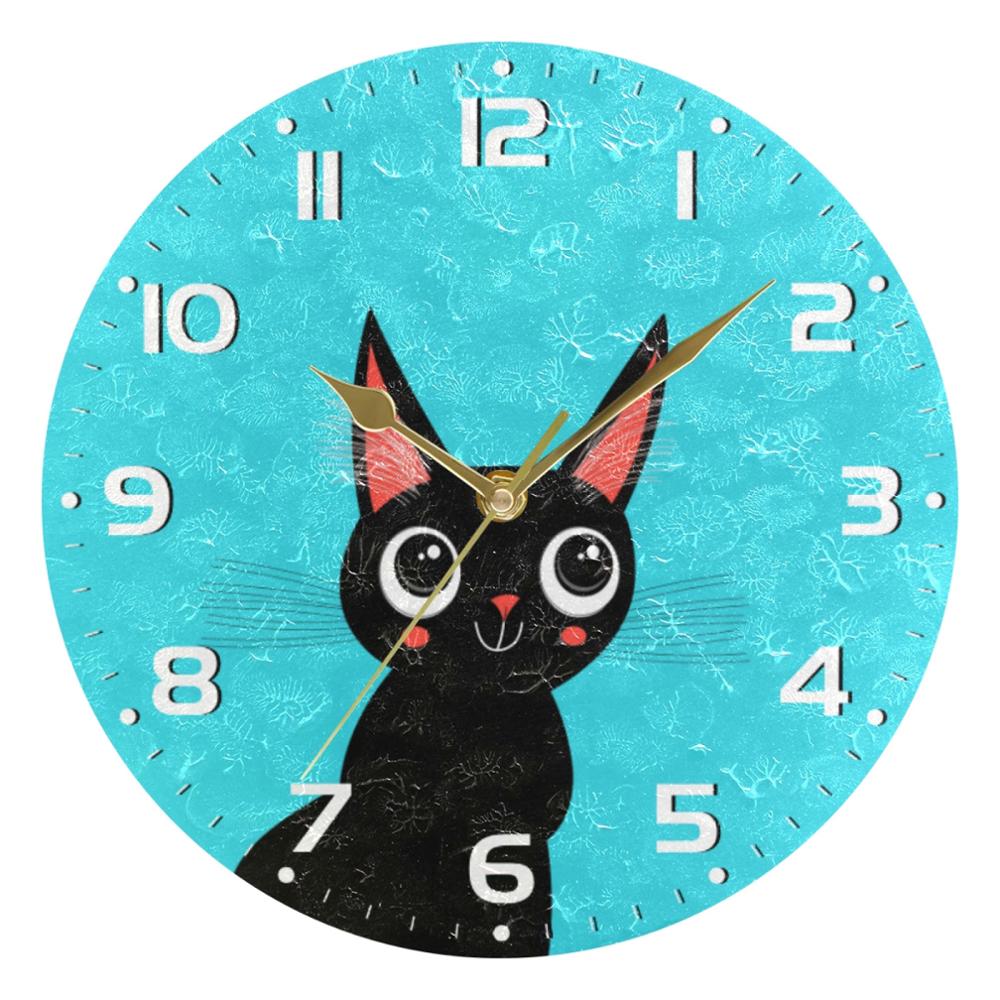 25cm Round Cat Face Hanging Wall Clock DIY Non Ticking Silent Wall Watch for Living Room Quiet Desk Clock Relogio De Parede: Item 4 Gold Needle