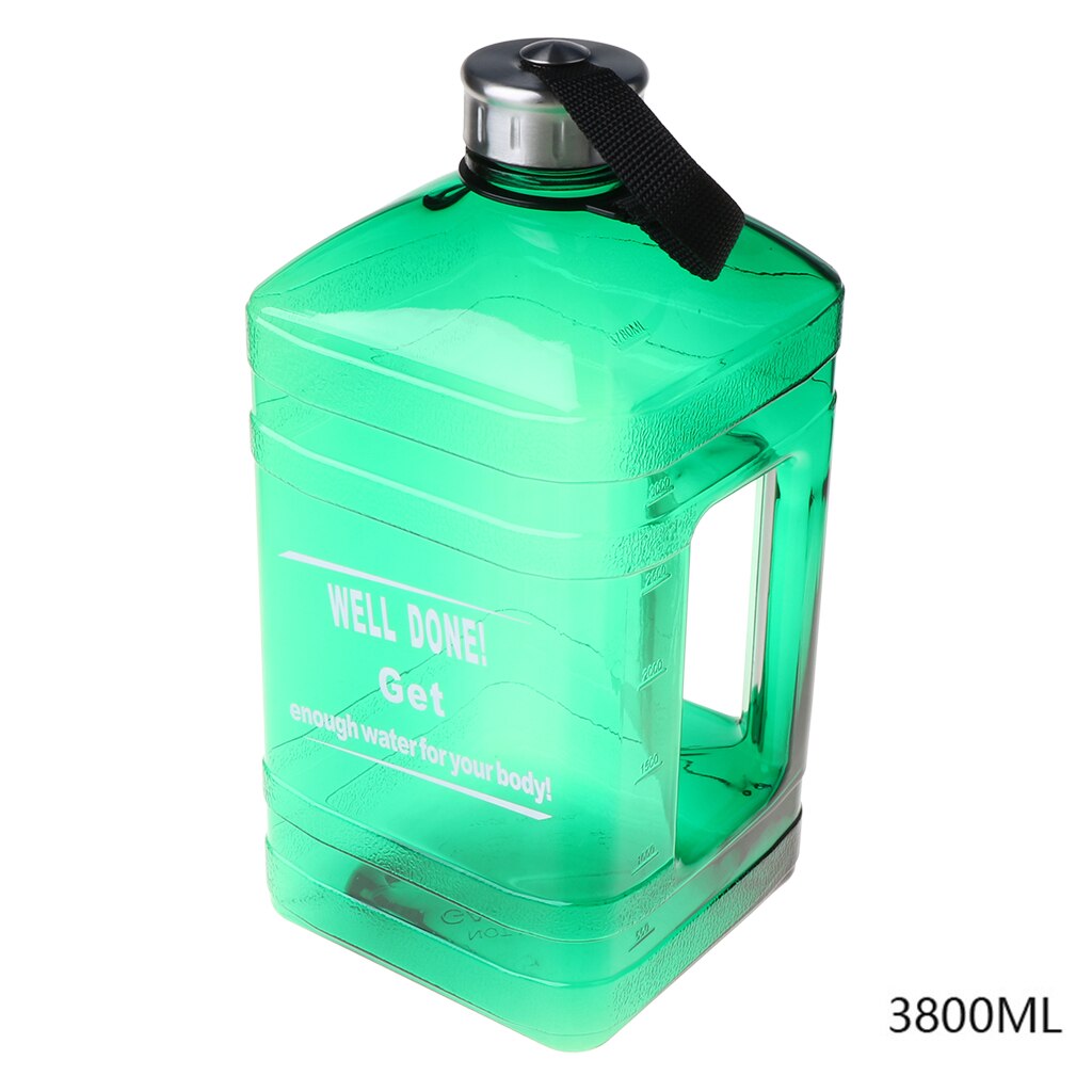 Garrafa de água dos esportes da grande capacidade 3.8l com punho e escala o copo bebendo reusável exterior da prova do escape para correr: green
