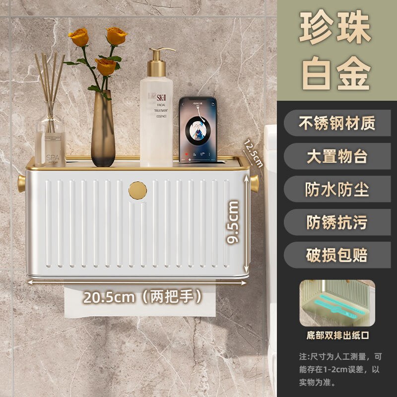 Light Luxury Simple Tissue Box Bathroom Stainless Steel Toilet Paper Box Wall-Mounted Free Punch Toilet Paper Rack Dispenser: F