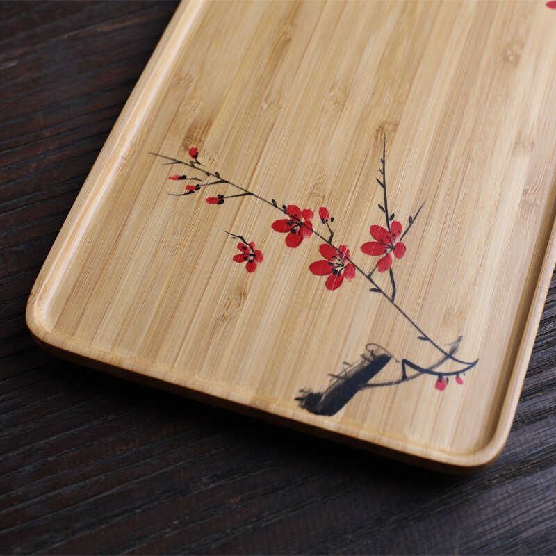 Hand painted dry brewed bamboo tea tray simple small tea tray tea table tea set accessories office and household tea tray