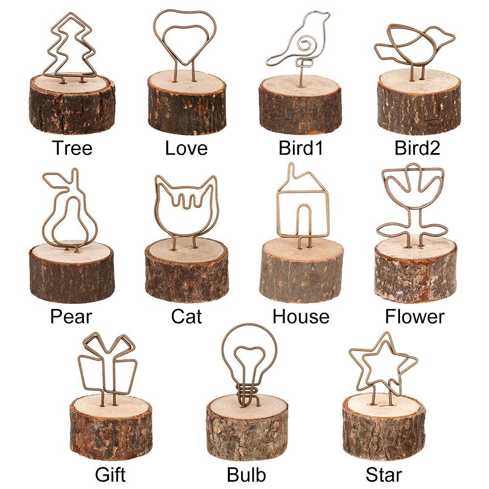 Romantic Wooden Round Shape Base Photos Clips Clamps Stand Place Card Metallic Picture Frame Table Numbers Holder