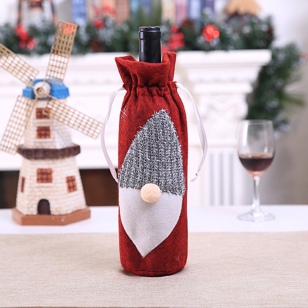 Dejlig smuk xmas vinflaskeholder jul julemanden snemand tema dækning sød vinindretning: Grå hætte santa