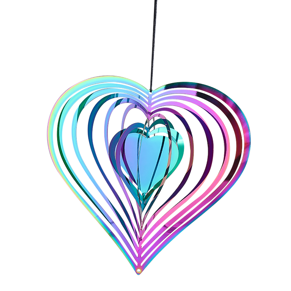 Colorful Heart Wind Spinner 3D Rotating Wind Catcher Flowing Love Windchime Garden Yard Hanging Decor Reflection Bird Repellent