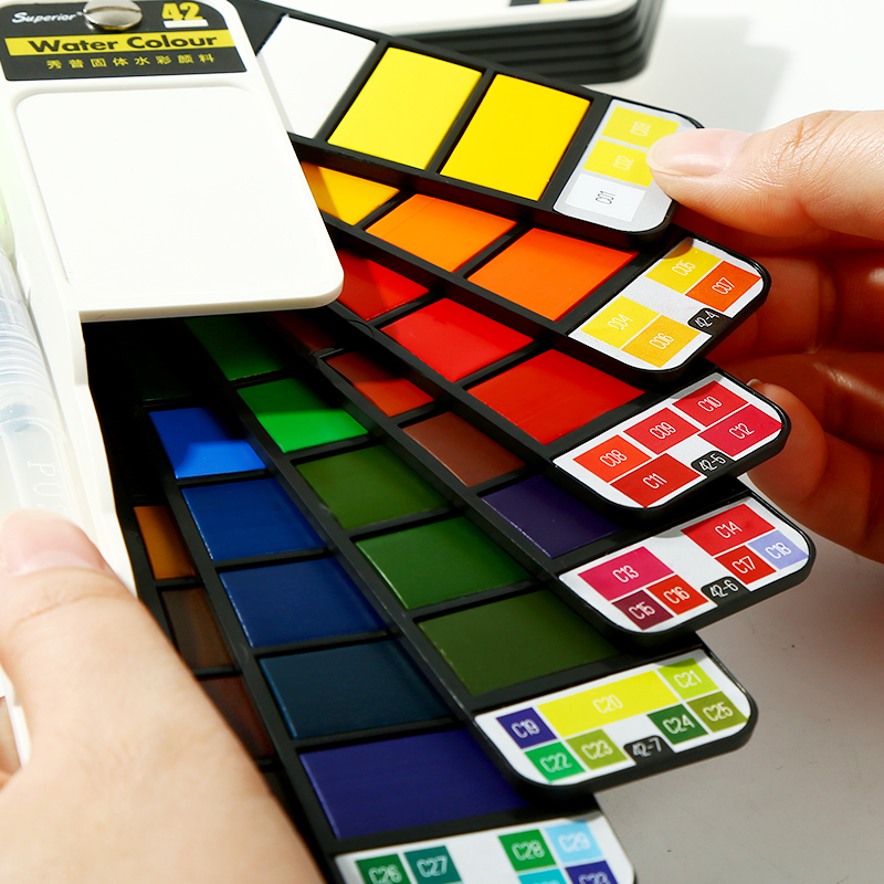 Peinture aquarelle en forme d'éventail 18/24/33/42 couleur solide ensemble de peinture portable opaque aquarelle stylo spécial palette de couleurs art fournitures