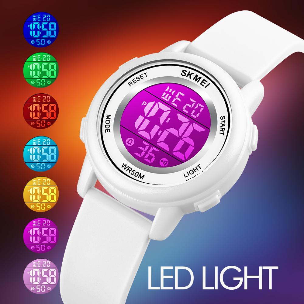 SKMEI LED Licht Digitale Kinder Sport Uhren Stoppuhr Kalender Uhr 5Bar Wasserdichte Kinder Armbanduhr Für Jungen Mädchen