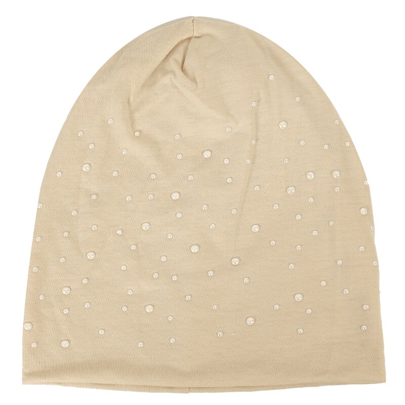 Geebro Women's Winter Slouchy Diamond Beanies &amp; Skullies Ladies Cotton Beanie Hat with Rhinestones Casual Thick Outdoor Ski Caps: Beige