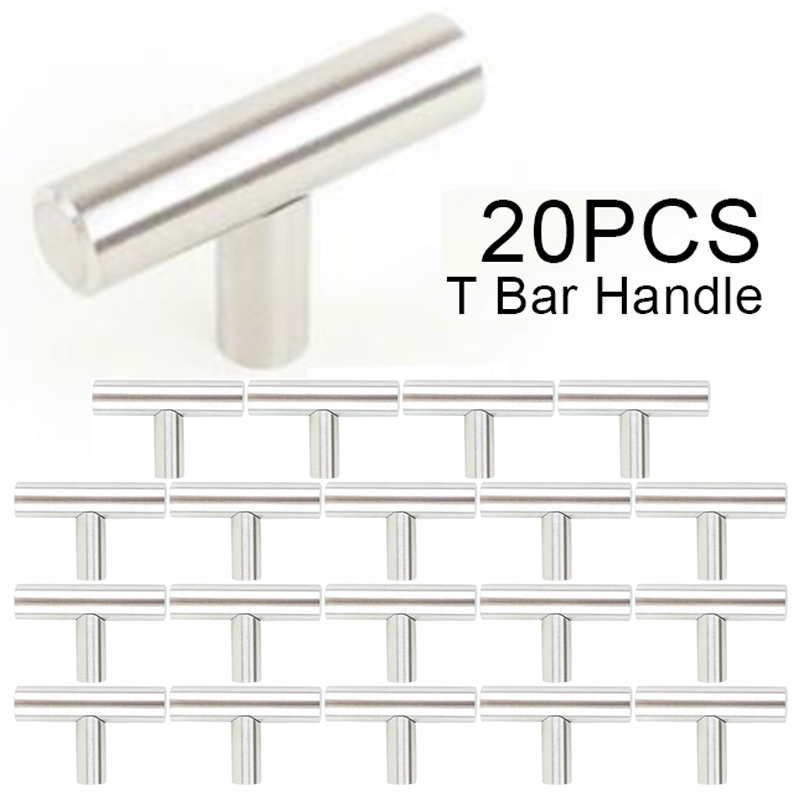 Poignées en T creuses en acier brossé, 20 pièces/ensemble, idéal pour placard de cuisine ou tiroir