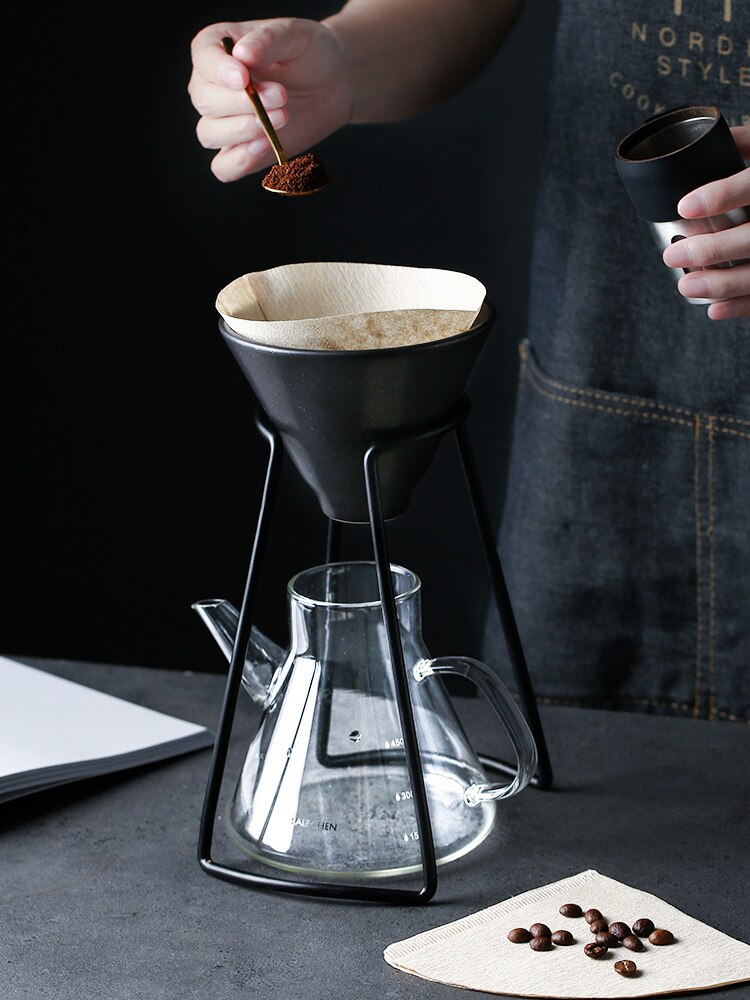 Hand brewed coffee filter set with V60 Glass Coffee pot hand brewing pots coffee pour over coffee kettle pot dripper stand cup