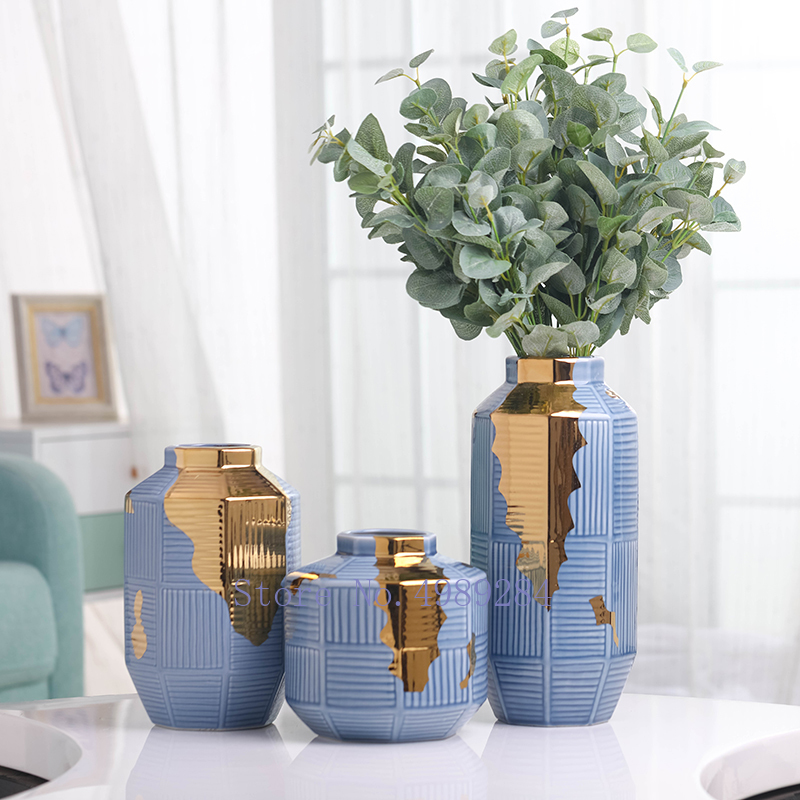 Nordisk keramik guldstribe moderne hjem keramik vase blomsterarrangement tilbehør dekoration blomster vaser bryllup