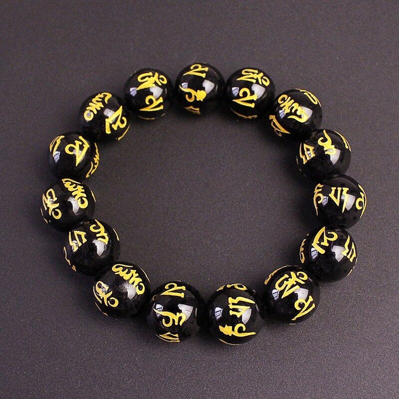Feng Shui obsidienne perles Bracelet Six mots proverbes breloques femmes chanceux richesse Bracelet pour Couple bijoux à la