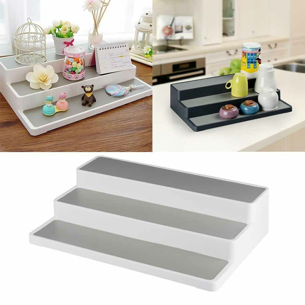 3 Tier Stair Step Cabinet Kitchen Spice Rack Jar Storage Organizer Shelf