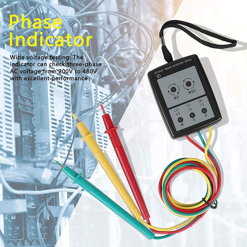 Portable Sequence Tester, SP8030 Digital Phase Rotation Indicator LED Buzzer Phase Sequence Meter