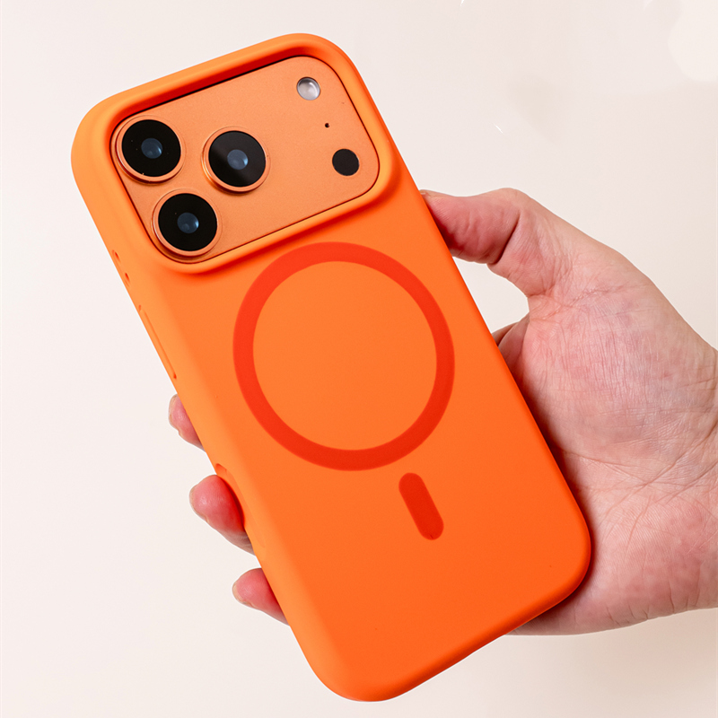 Funda de teléfono MagSafe de silicona líquida de Color sólido magnético para iphone 17Pro Max 17Pro 17 sensación de piel naranja cubierta de carga inalámbrica