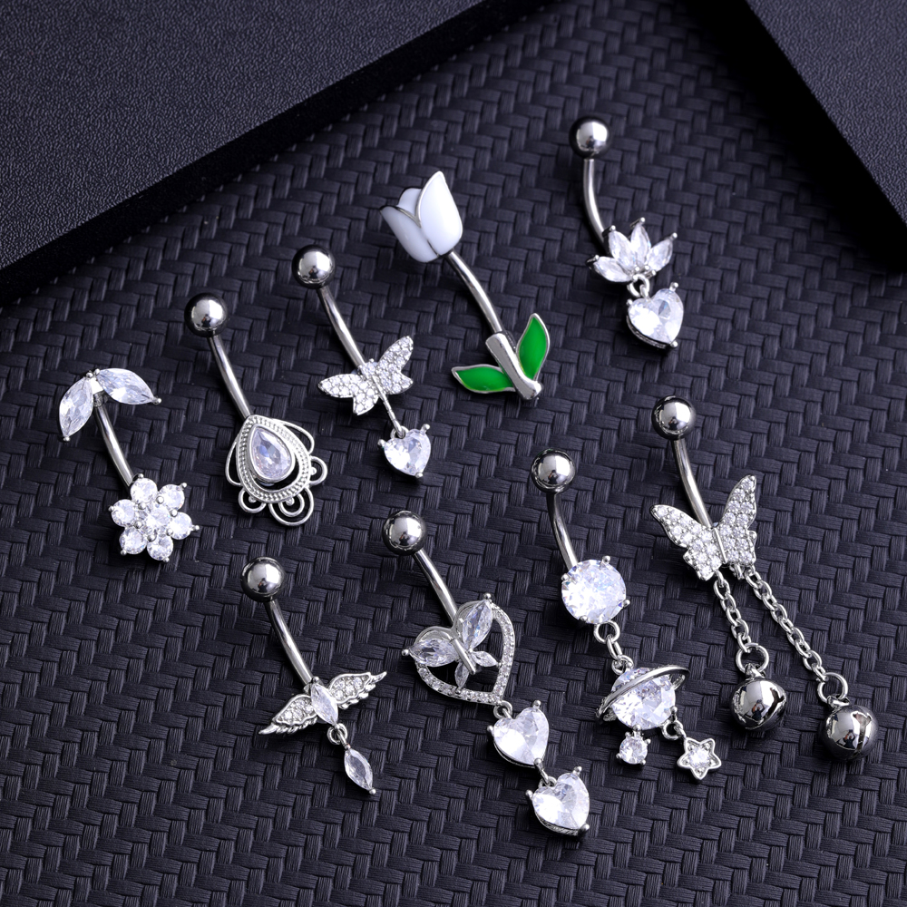 14G Hart Bloemvormige Navel Piercing Ornament Water Navelpiercing Hanger Buik Nombril Piercing Vrouwen Sieraden