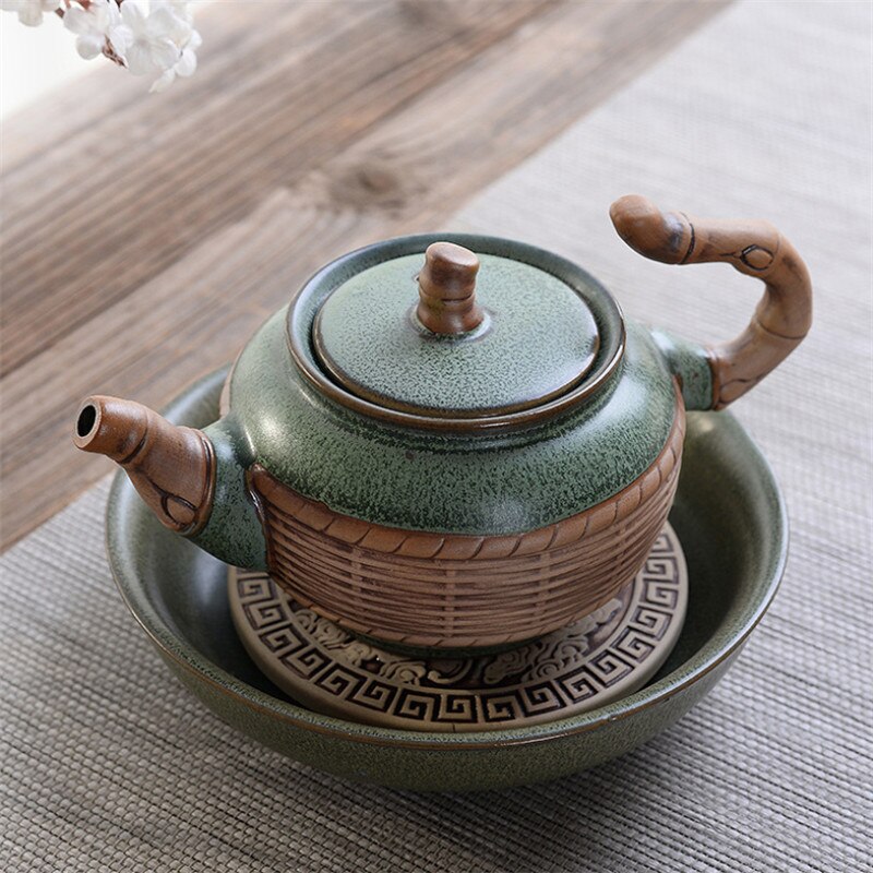Retro Teapot Household Kung Fu Gaiwan Porcelain Kettle with Handle Water Pitcher Jug Handmade Ceramic Teacup Tea Set Drinkware