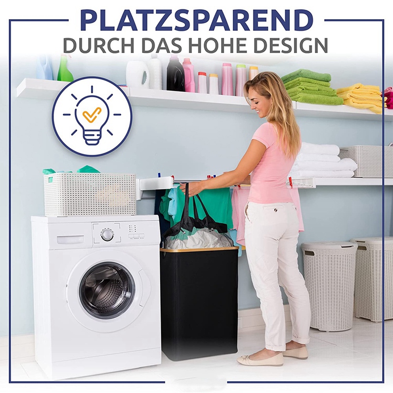 Wasmand Met Deksel, Zwart Wasmand Met Verwijderbare Waszak-Wasserette Sorter Voor Badkamer En Slaapkamer