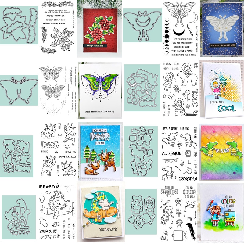 Bébé garçons filles animaux lucioles arbres Oecan scènes Phrases clair timbres matrices de découpe pour bricolage Scrapbooking artisanat cartes