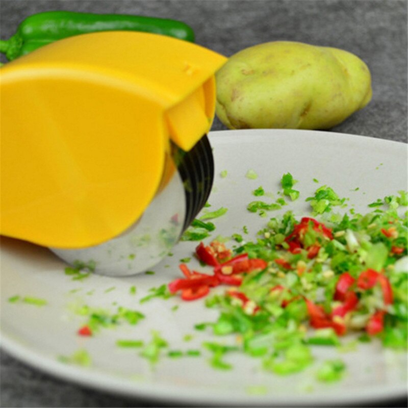 Stainless Steel Blade Kitchen Vegetable Chop Herb Rolling Roll Rollers Mincer Manual Hand Scallion Cutter Slicers