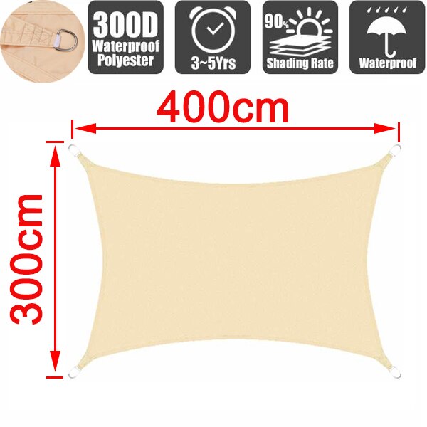 300D Waterproof Polyester Square Rectangle Shade Sail garden terrace Canopy swimming Sun shade Camping Hiking Yard sail awning: 00cm x 400cm