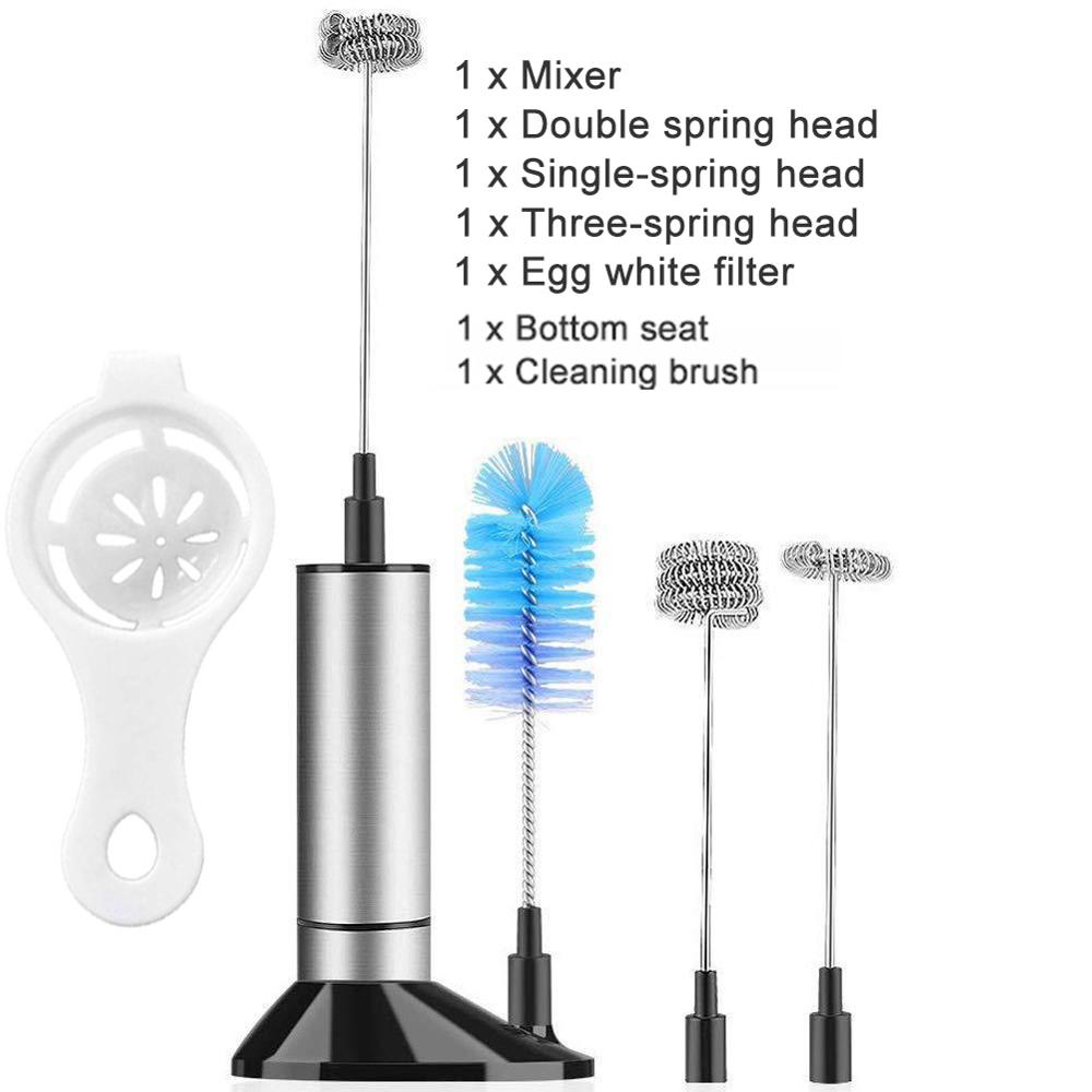 YAJIAO Coffee Mixer Handheld Milk Frother Electric Stick Blender Double Spring Whisk Head for Egg Latte Chocolate Cappuccino: B