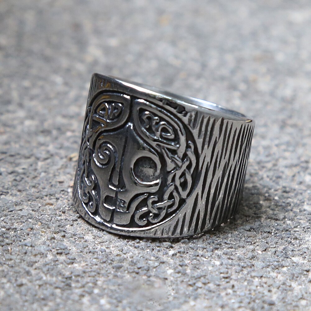 Vintage Nordic Mythical Goddess Hel Ring Men&#39;s Viking Hera Runes Stainless Steel Celtic Amulet Ring Pagan Jewelry