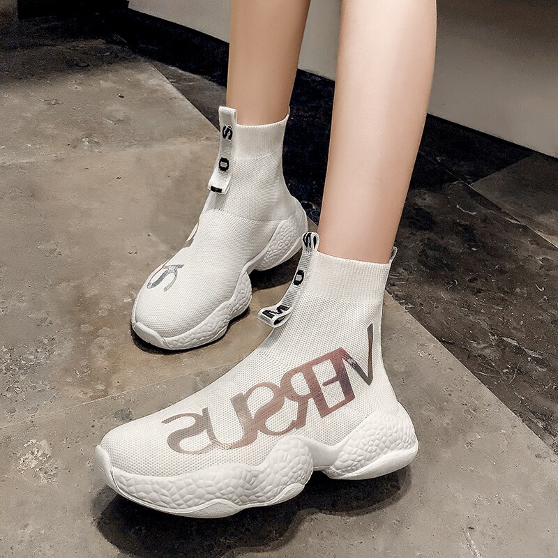 Unterhose Auf hoch oben Damen Reflektierende Schuhe Bequeme Flache Schuhe Frauen lässig Schuhe Turnschuhe Frauen Wohnungen Schuhe Socken Schuhe W