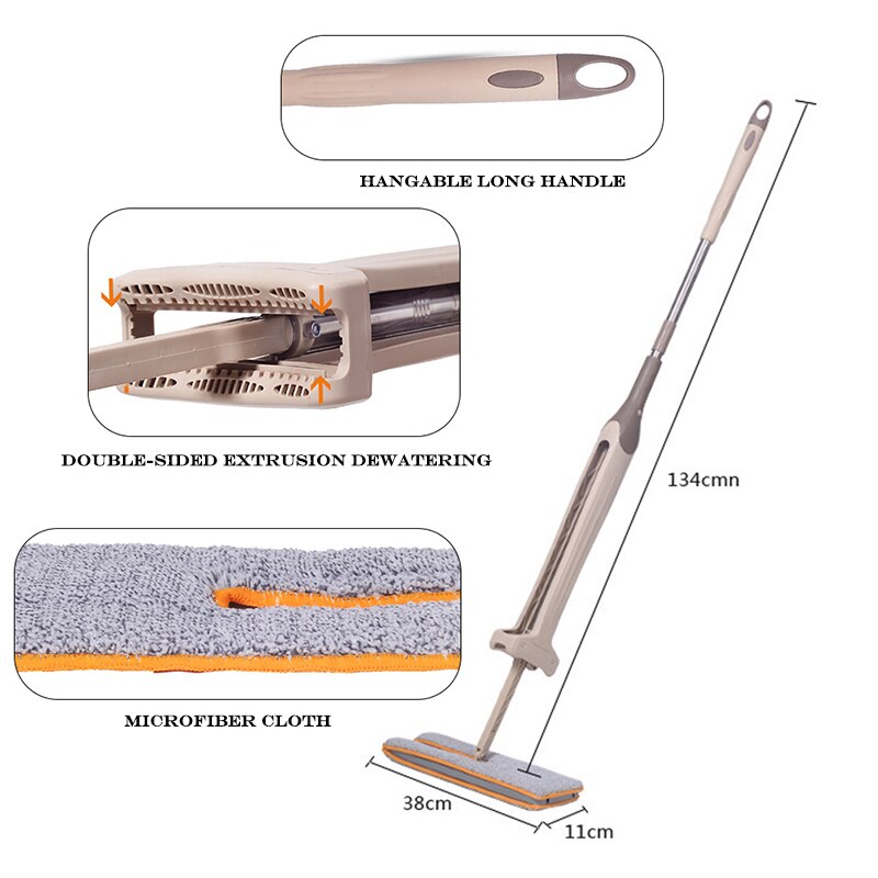 Handheld dupla-face plana mop mão-livre lavagem microfibra limpeza piso suprimentos 360 ° rotação ajustável ferramentas de limpeza do agregado familiar