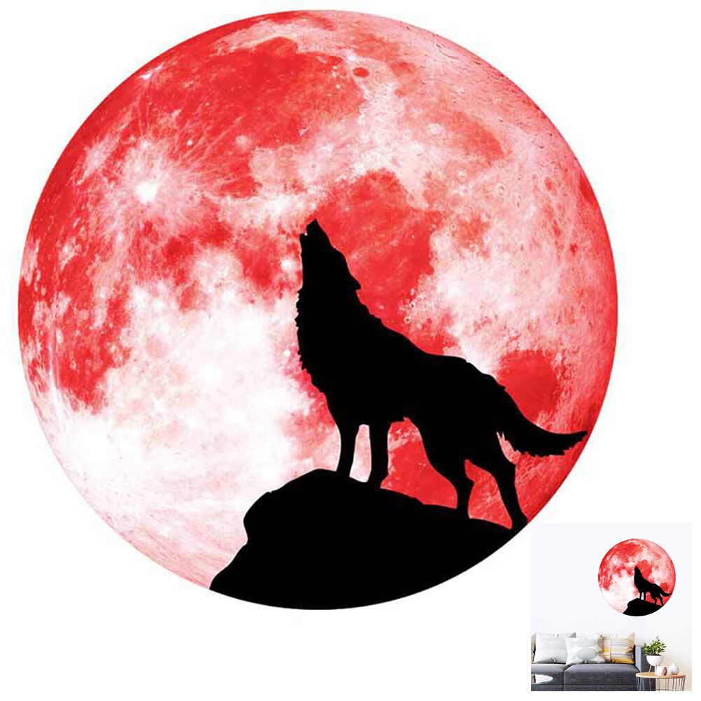 30cm lysende måne ulv klistermærker 3d væg klistermærker stue soveværelse dekoration hjem mærkater lyser i mørke væg klistermærker: Rød