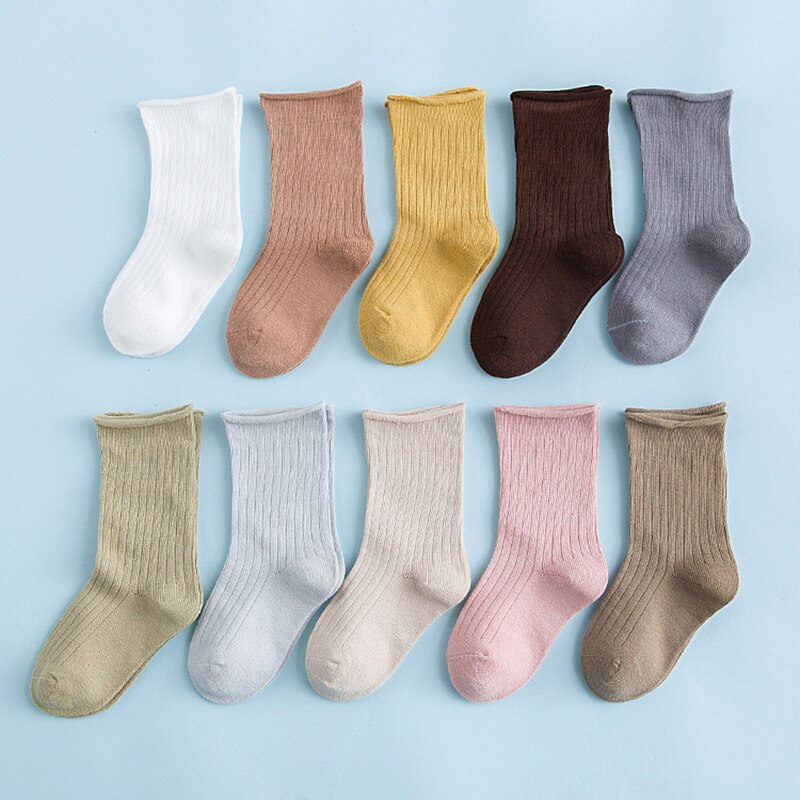 5 par/lote primavera otoño bebé calcetines rizado Color sólido chico chica delgada Calcetines de algodón calcetines DE LOS NIÑOS Calcetines 0-12 años