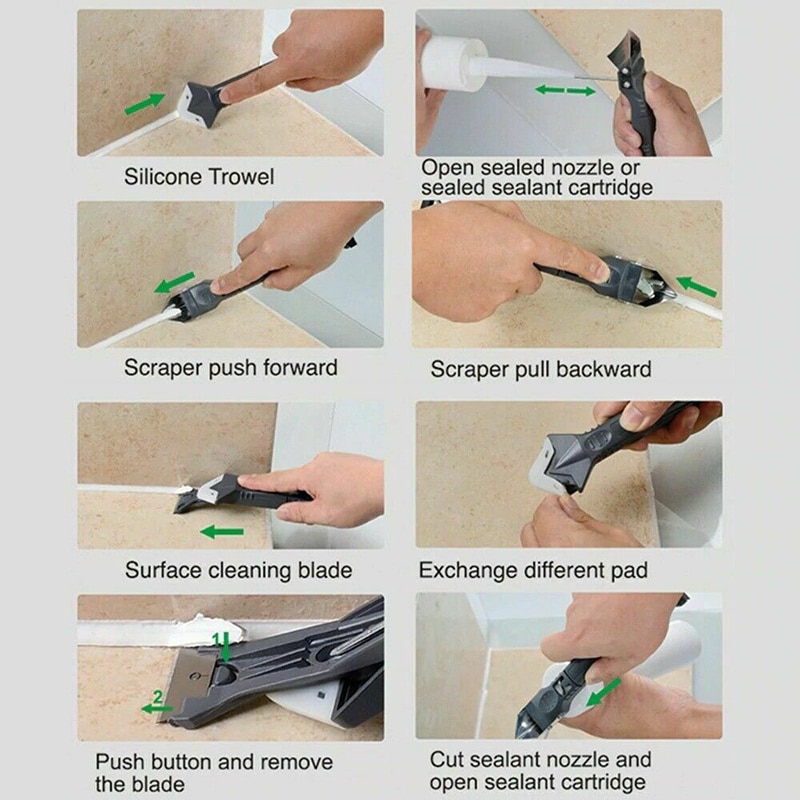 MoldOff Removal Home Kit 5-in-1 Grout Scraper Grout Smoother Set Calking Sealant Tool for Tiles Kitchen Bathroom Floor L