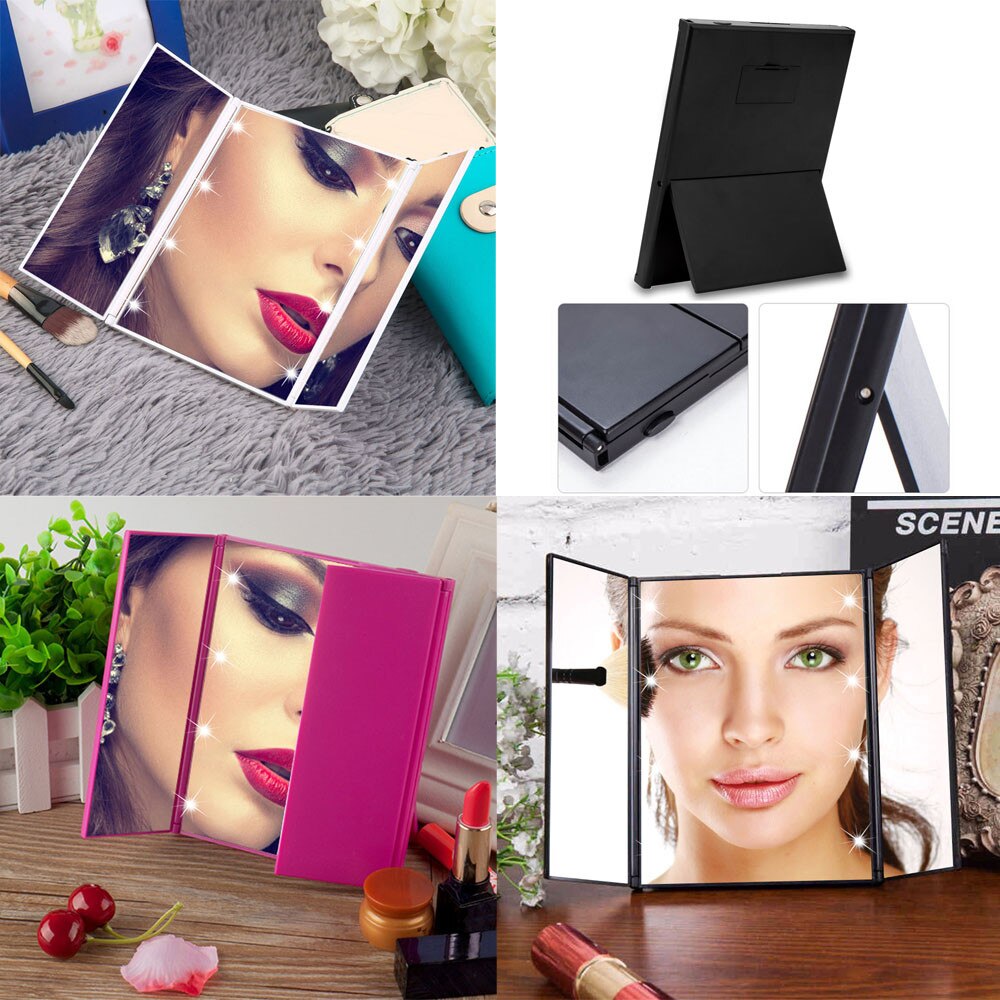 8 led-licht verlichte opvouwbare make-up cosmetische tafelspiegel make-up foundation poeder