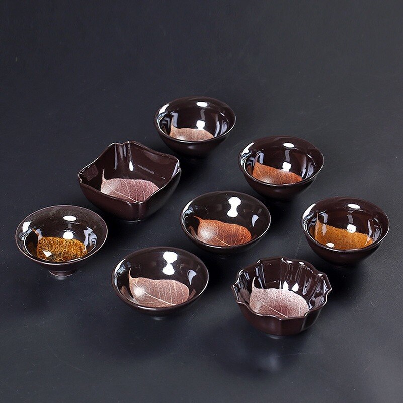 Neue Keramik Tee Tasse Muyezhan Tianmu Einzigen Tasse Maulbeere Blatt Echt Blatt Tee-einstellen Tasse Tee Schüssel Geformt Meister Tasse kung Fu Tee Tasse