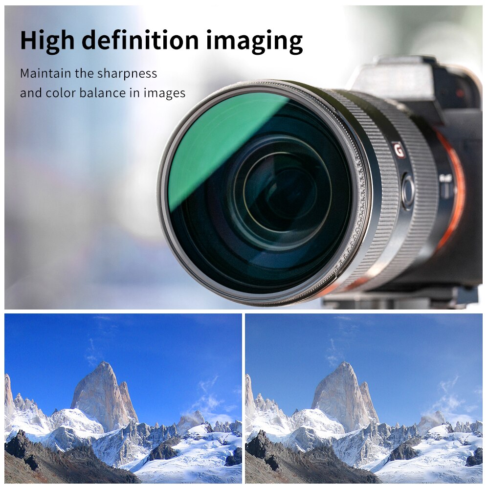 K&f concept 67/77/82mm circulair polarisatiefilter met 24 meerlaagse groene coatings, hd krasbestendig, ultradun cpl-filter.