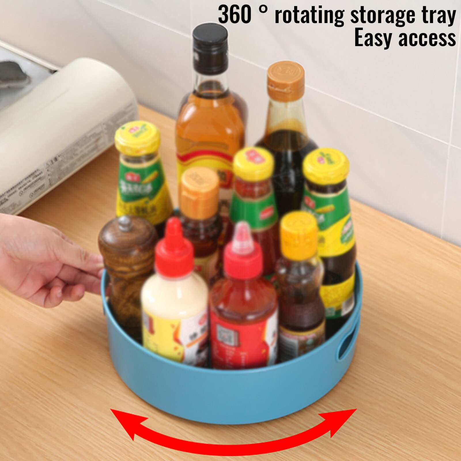 Multifunctional Storage Trays Box Rotatable Kitchen Storage Tray With Handle Make Organizer Seasoning Storage #35