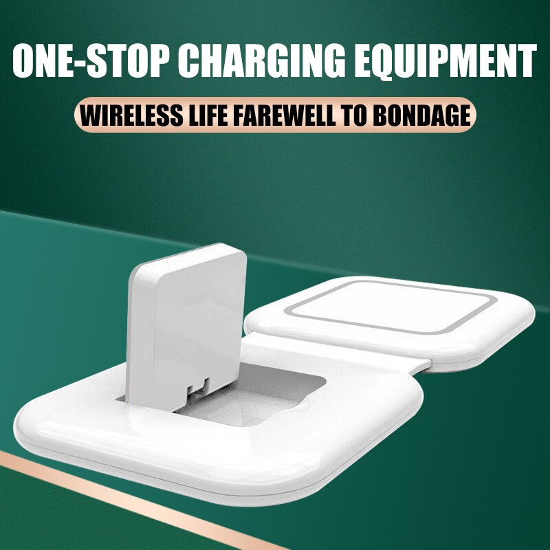 2 In 1 Qi Draadloze Oplader Stand Draadloze Oplader Snel Opladen Vouwen Magnetische Voor Apple Horloge 6 5 4 3 21 Se/Iphone 12 11 Xs 8