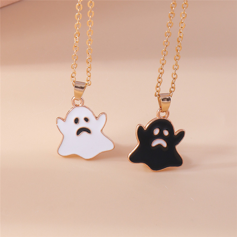 Aihua Cute Enamel Halloween Vampire Cross Coffin Friendship Couple Necklaces For Women Men BFF Best Friend Necklaces Jewelry: Steel color