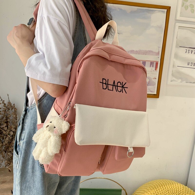 Nouvelle tendance femme sac à dos sacs d'école imperméables pour adolescentes grande poche Nylon couleur bonbon collège sac à dos Mochila