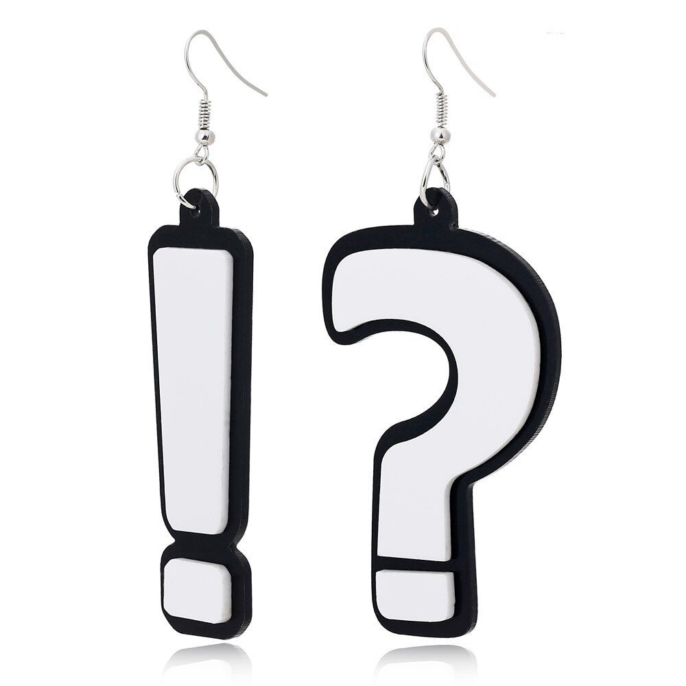 MGaidila,Black and white acrylic exclamation point and question mark combination earrings, the star web celebrity wearing earrin