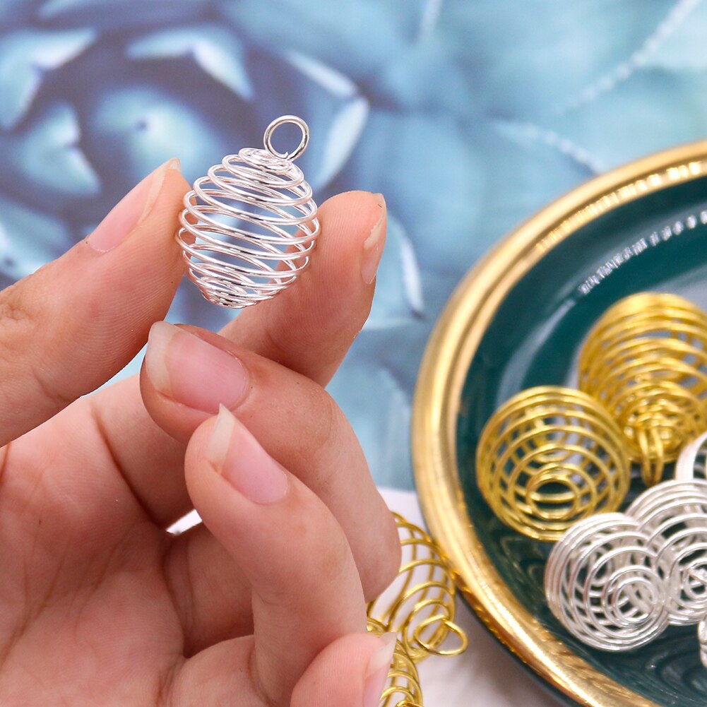 10 stk sølv forgyldt spiralperle bur charms halskæde vedhæng diy perle bur vedhæng smykker fund