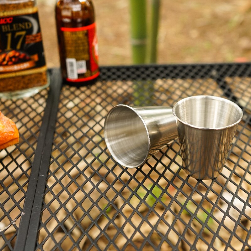 Mini taza de licor de acero inoxidable, utensilios de cocina portátiles con bolsa de malla para acampar al aire libre y senderismo, 6 uds.