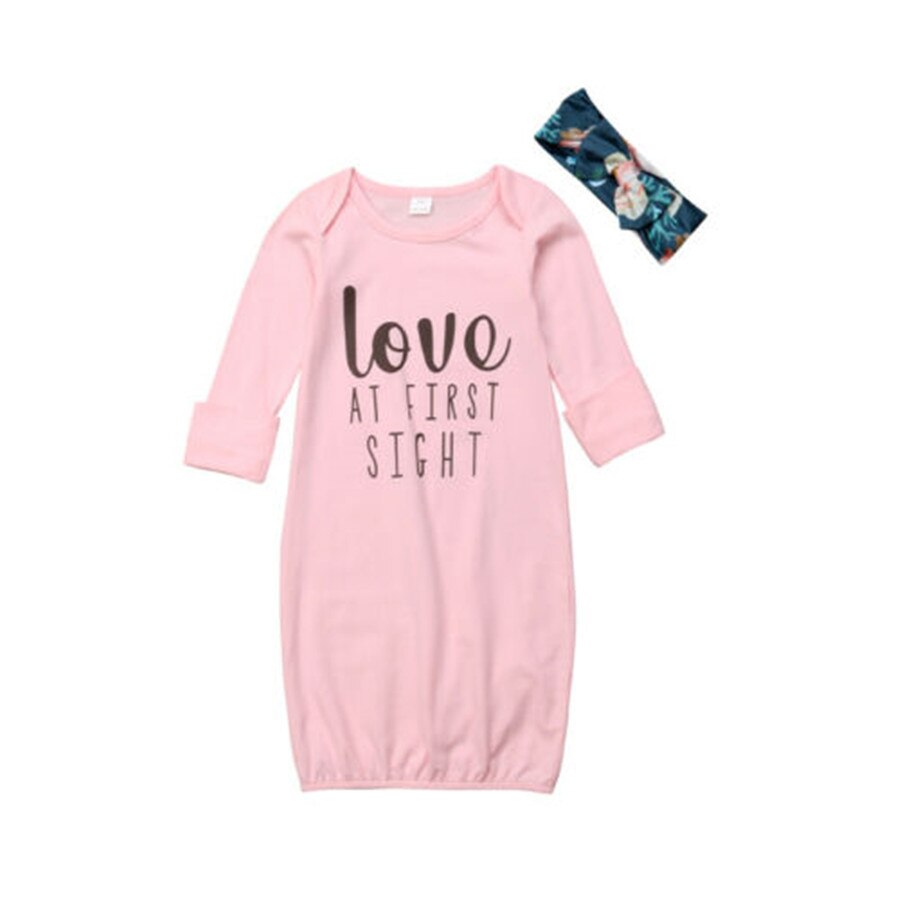 Nyfødt baby baby pige brev bomuld kortærmet sove kjole indpakning pyjamas kommer hjem tøj lyserød