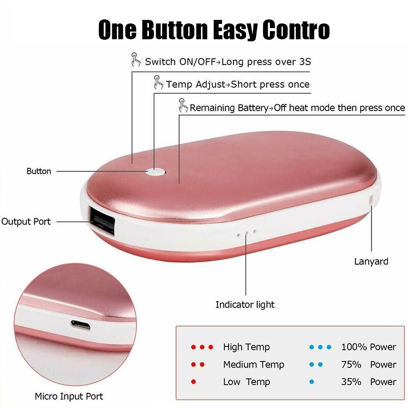 Portable Mini Hand Warmer 2 In 1 USB Rechargeable Cobblestone Pocket Mobile Power Bank Reusable Electric Winter Heater