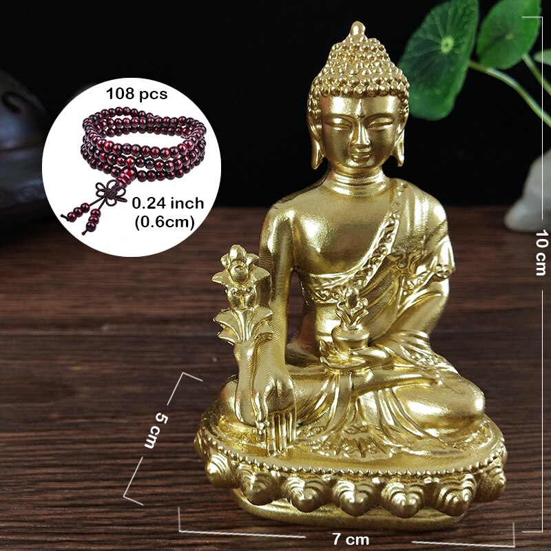Goldn – Statue de bouddha médecine, avec collier, ornement en résine Feng Shui, Sculpture de bouddha porte-bonheur, décoration de jardin, maison, bureau,: Gold