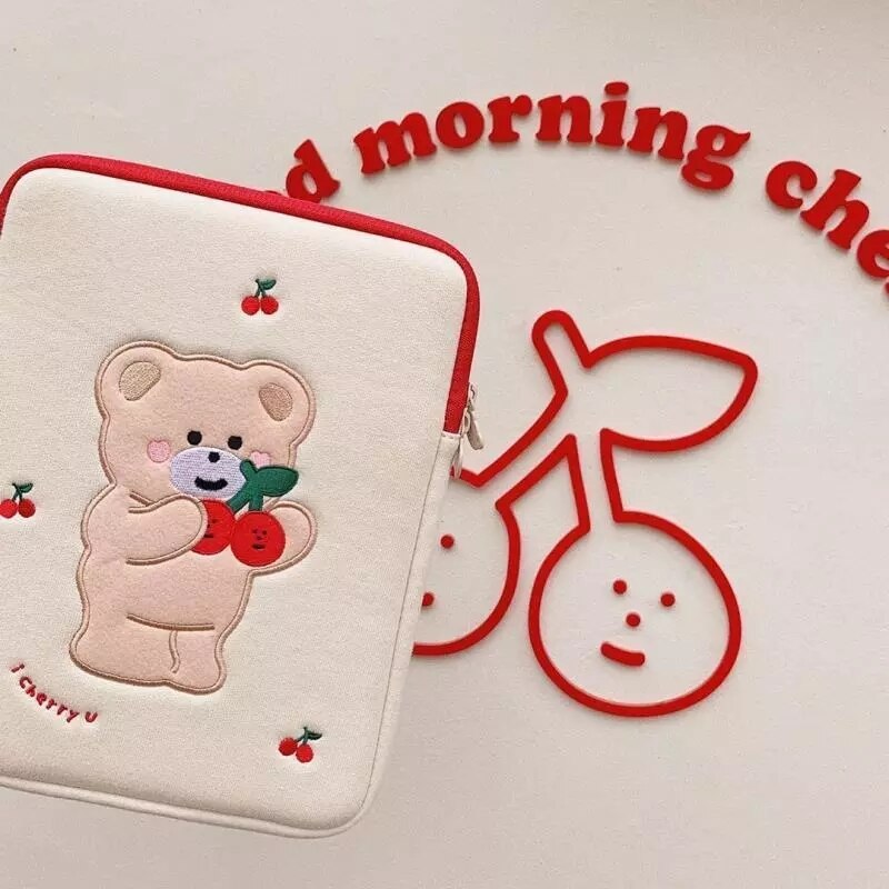 cute Korea Cherry Bear Laptop Bag 11 12 13 Apple Ipad Sleeve Case Bag For Macbook Air Pro 13 15 Dell Asus Acer Laptop Case